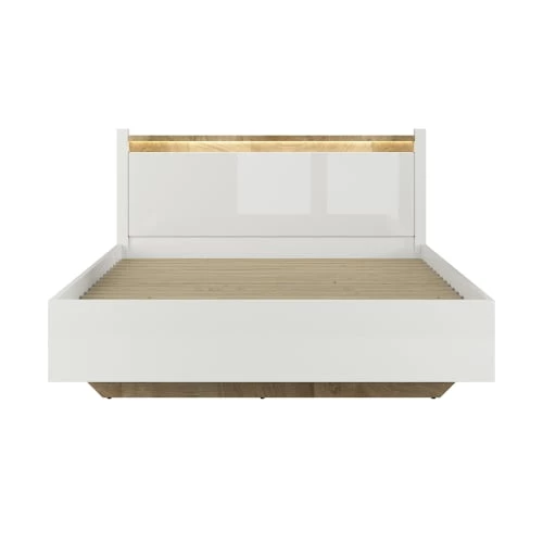 Brw Lits Lit 160x200 Avec Led Blanc Laqué Et Naturel 4 Brw Lits Lit 160x200 Avec Led Blanc Laqué Et Naturel – Image 2