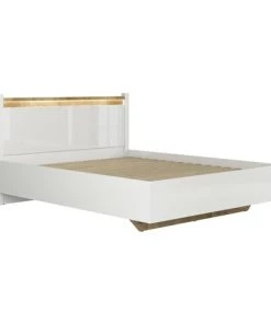 Brw Lits Lit 160x200 Avec Led Blanc Laqué Et Naturel