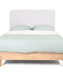 Homifab Lits Lit 160x200 Effet Chêne + Sommier + Tête De Lit En Tissu Gris Clair -Sommiers Soldes lit 160x200 effet chene sommier tete de lit en tissu gris clair 16