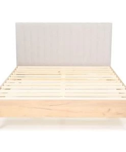 Homifab Lits Lit 160x200 Effet Chêne + Sommier + Tête De Lit En Tissu Gris Clair