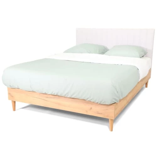 Homifab Lits Lit 160x200 Effet Chêne + Sommier + Tête De Lit En Tissu Gris Clair 7 Homifab Lits Lit 160x200 Effet Chêne + Sommier + Tête De Lit En Tissu Gris Clair – Image 5