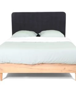 Homifab Lits Lit 160x200 Effet Chêne + Sommier + Tête De Lit En Velours Anthracite -Sommiers Soldes lit 160x200 effet chene sommier tete de lit en velours anthracite 11