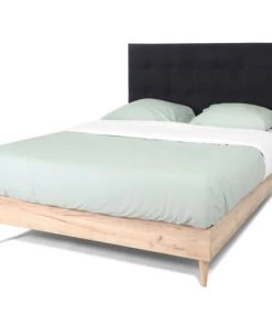 Homifab Lits Lit 160x200 Effet Chêne + Sommier + Tête De Lit En Velours Anthracite -Sommiers Soldes lit 160x200 effet chene sommier tete de lit en velours anthracite 5