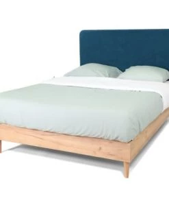 Homifab Lits Lit 160x200 Effet Chêne + Sommier + Tête De Lit En Velours Bleu Canard -Sommiers Soldes lit 160x200 effet chene sommier tete de lit en velours bleu canard 5