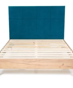 Homifab Lits Lit 160x200 + Sommier + Tête De Lit En Velours Bleu Canard