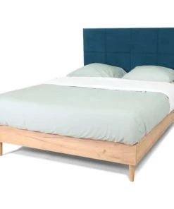 Homifab Lits Lit 160x200 + Sommier + Tête De Lit En Velours Bleu Canard -Sommiers Soldes lit 160x200 sommier tete de lit en velours bleu canard 4