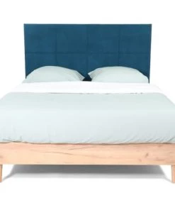 Homifab Lits Lit 160x200 + Sommier + Tête De Lit En Velours Bleu Canard -Sommiers Soldes lit 160x200 sommier tete de lit en velours bleu canard 5