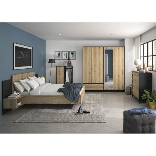 Diagone Lits Lit 180x200 Chevet Noir Naturel 4 Diagone Lits Lit 180x200 Chevet Noir Naturel – Image 2