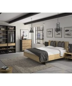 Diagone Lits Lit 180x200 Chevet Noir Naturel -Sommiers Soldes lit 180x200 chevet noir naturel 5