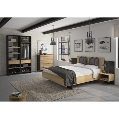 Diagone Lits Lit 180x200 Chevet Noir Naturel 8 Diagone Lits Lit 180x200 Chevet Noir Naturel – Image 6