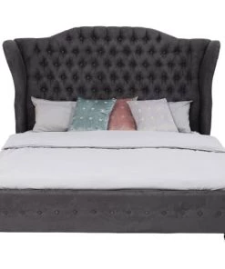 Kare Design Lits Lit 180x200 En Velours Gris -Sommiers Soldes lit 180x200 en velours gris 1