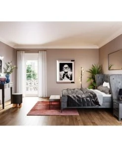 Kare Design Lits Lit 180x200 En Velours Gris -Sommiers Soldes lit 180x200 en velours gris 6