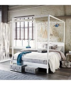 Maisons Du Monde Lits Lit à Baldaquin 160x200 En Pin Blanc Cassé -Sommiers Soldes lit a baldaquin 160x200 en pin blanc casse 1000 14 21 116379 6