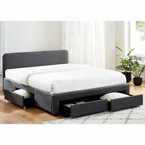 Homifab Lits Lit à Tiroirs En Tissu Anthracite 140x190 Avec Sommier Et Tête De Lit 4 Homifab Lits Lit à Tiroirs En Tissu Anthracite 140x190 Avec Sommier Et Tête De Lit – Image 2
