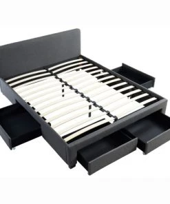 Homifab Lits Lit à Tiroirs En Tissu Anthracite 140x190 Avec Sommier Et Tête De Lit