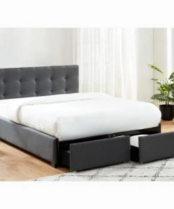 Homifab Lits Lit à Tiroirs En Tissu Anthracite 140x190 Avec Sommier Et Tête De Lit -Sommiers Soldes lit a tiroirs en tissu anthracite 140x190 avec sommier et tete de lit 7