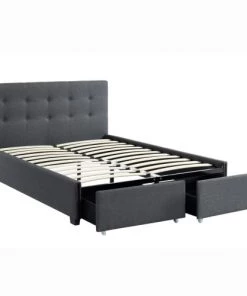 Homifab Lits Lit à Tiroirs En Tissu Anthracite 140x190 Avec Sommier Et Tête De Lit -Sommiers Soldes lit a tiroirs en tissu anthracite 140x190 avec sommier et tete de lit 8