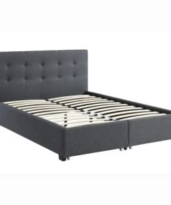 Homifab Lits Lit à Tiroirs En Tissu Anthracite 140x190 Avec Sommier Et Tête De Lit -Sommiers Soldes lit a tiroirs en tissu anthracite 140x190 avec sommier et tete de lit 9