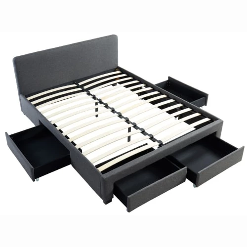 Homifab Lits Lit à Tiroirs En Tissu Anthracite 140x190 Avec Sommier Et Tête De Lit 3 Homifab Lits Lit à Tiroirs En Tissu Anthracite 140x190 Avec Sommier Et Tête De Lit