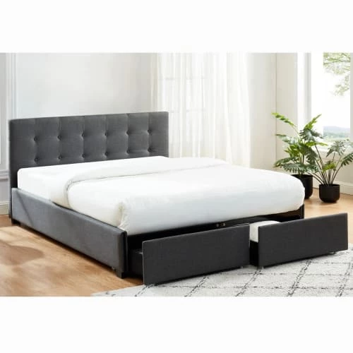 Homifab Lits Lit à Tiroirs En Tissu Anthracite 160x200 Avec Sommier Et Tête De Lit 4 Homifab Lits Lit à Tiroirs En Tissu Anthracite 160x200 Avec Sommier Et Tête De Lit – Image 2