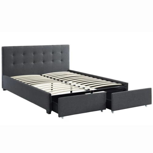 Homifab Lits Lit à Tiroirs En Tissu Anthracite 160x200 Avec Sommier Et Tête De Lit 5 Homifab Lits Lit à Tiroirs En Tissu Anthracite 160x200 Avec Sommier Et Tête De Lit – Image 3