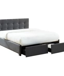 Homifab Lits Lit à Tiroirs En Tissu Anthracite 160x200 Avec Sommier Et Tête De Lit