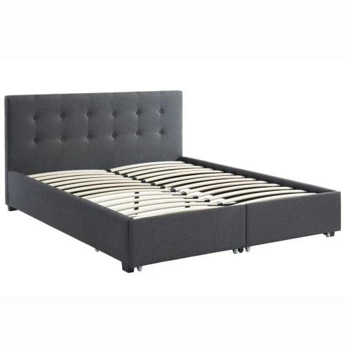 Homifab Lits Lit à Tiroirs En Tissu Anthracite 160x200 Avec Sommier Et Tête De Lit 6 Homifab Lits Lit à Tiroirs En Tissu Anthracite 160x200 Avec Sommier Et Tête De Lit – Image 4