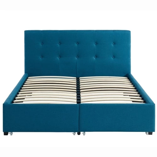 Homifab Lits Lit à Tiroirs En Tissu Bleu Canard 140x190 Avec Sommier Et Tête De Lit 7 Homifab Lits Lit à Tiroirs En Tissu Bleu Canard 140x190 Avec Sommier Et Tête De Lit – Image 5