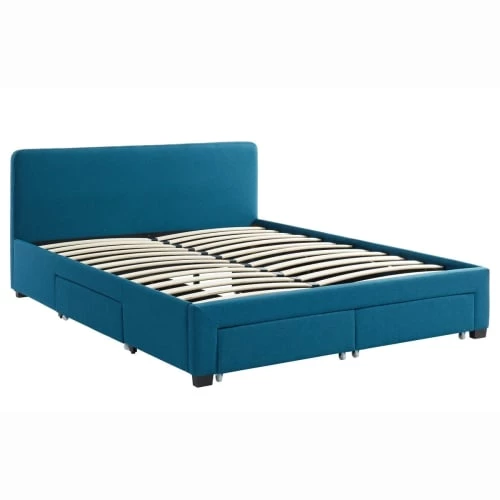 Homifab Lits Lit à Tiroirs En Tissu Bleu Canard 140x190 Avec Sommier Et Tête De Lit 6 Homifab Lits Lit à Tiroirs En Tissu Bleu Canard 140x190 Avec Sommier Et Tête De Lit – Image 4