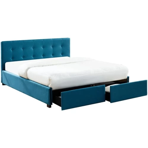 Homifab Lits Lit à Tiroirs En Tissu Bleu Canard 140x190 Avec Sommier Et Tête De Lit 3 Homifab Lits Lit à Tiroirs En Tissu Bleu Canard 140x190 Avec Sommier Et Tête De Lit