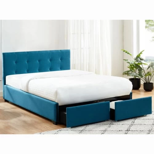 Homifab Lits Lit à Tiroirs En Tissu Bleu Canard 140x190 Avec Sommier Et Tête De Lit 4 Homifab Lits Lit à Tiroirs En Tissu Bleu Canard 140x190 Avec Sommier Et Tête De Lit – Image 2