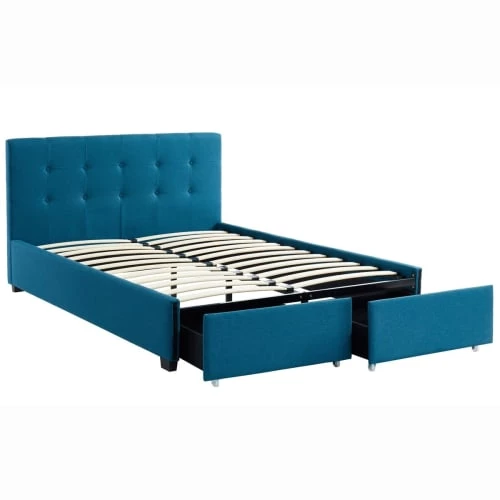 Homifab Lits Lit à Tiroirs En Tissu Bleu Canard 140x190 Avec Sommier Et Tête De Lit 5 Homifab Lits Lit à Tiroirs En Tissu Bleu Canard 140x190 Avec Sommier Et Tête De Lit – Image 3