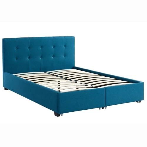 Homifab Lits Lit à Tiroirs En Tissu Bleu Canard 140x190 Avec Sommier Et Tête De Lit 6 Homifab Lits Lit à Tiroirs En Tissu Bleu Canard 140x190 Avec Sommier Et Tête De Lit – Image 4