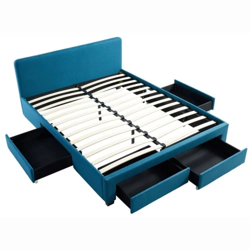 Homifab Lits Lit à Tiroirs En Tissu Bleu Canard 140x190 Avec Sommier Et Tête De Lit 3 Homifab Lits Lit à Tiroirs En Tissu Bleu Canard 140x190 Avec Sommier Et Tête De Lit