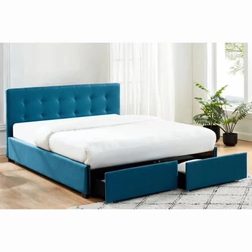 Homifab Lits Lit à Tiroirs En Tissu Bleu Canard 160x200 Avec Sommier Et Tête De Lit 4 Homifab Lits Lit à Tiroirs En Tissu Bleu Canard 160x200 Avec Sommier Et Tête De Lit – Image 2