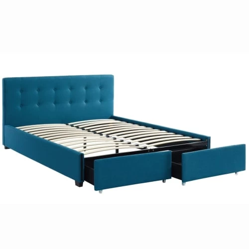 Homifab Lits Lit à Tiroirs En Tissu Bleu Canard 160x200 Avec Sommier Et Tête De Lit 5 Homifab Lits Lit à Tiroirs En Tissu Bleu Canard 160x200 Avec Sommier Et Tête De Lit – Image 3