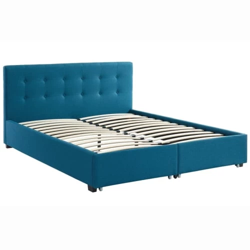 Homifab Lits Lit à Tiroirs En Tissu Bleu Canard 160x200 Avec Sommier Et Tête De Lit 6 Homifab Lits Lit à Tiroirs En Tissu Bleu Canard 160x200 Avec Sommier Et Tête De Lit – Image 4