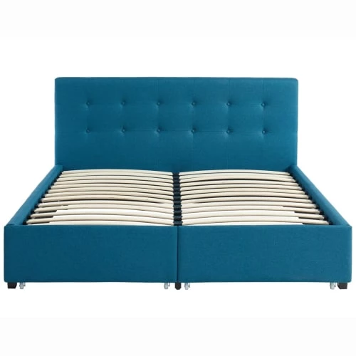 Homifab Lits Lit à Tiroirs En Tissu Bleu Canard 160x200 Avec Sommier Et Tête De Lit 7 Homifab Lits Lit à Tiroirs En Tissu Bleu Canard 160x200 Avec Sommier Et Tête De Lit – Image 5
