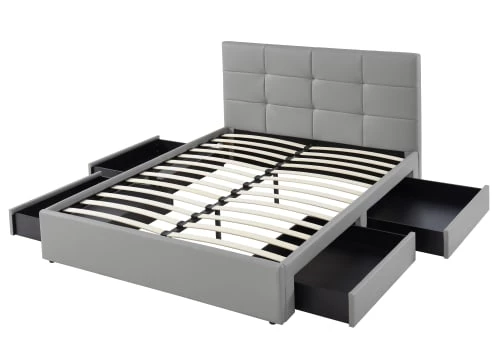 Baita Lits Lit à Tiroirs Simili Gris 140x190 Sommier Inclus 6 Baita Lits Lit à Tiroirs Simili Gris 140x190 Sommier Inclus – Image 4