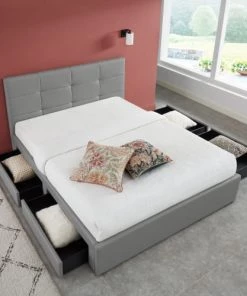 Baita Lits Lit à Tiroirs Simili Gris 160x200 Sommier Inclus -Sommiers Soldes lit a tiroirs simili gris 160x200 sommier inclus 3