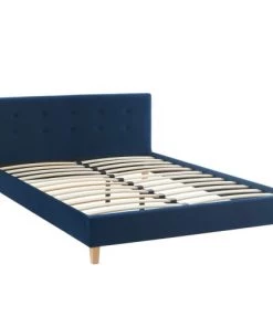 Homifab Lits Lit Adulte 140x190 Avec Tête De Lit Capitonnée En Velours Bleu Foncé