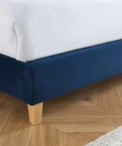 Homifab Lits Lit Adulte 140x190 Avec Tête De Lit Capitonnée En Velours Bleu Foncé -Sommiers Soldes lit adulte 140x190 avec tete de lit capitonnee en velours bleu fonce 4