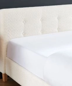 Homifab Lits Lit Adulte 140x190 Avec Tête De Lit En Tissu Bouclé Beige Et Sommier -Sommiers Soldes lit adulte 140x190 avec tete de lit en tissu boucle beige et sommier 3