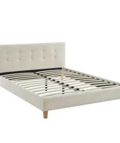 Homifab Lits Lit Adulte 140x190 Avec Tête De Lit En Tissu Bouclé Beige Et Sommier -Sommiers Soldes lit adulte 140x190 avec tete de lit en tissu boucle beige et sommier 5