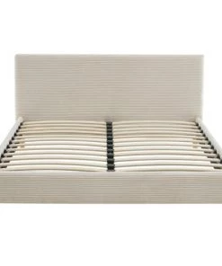 Homifab Lits Lit Adulte 140x190 Avec Tête De Lit En Velours Côtelé Beige Et Sommier