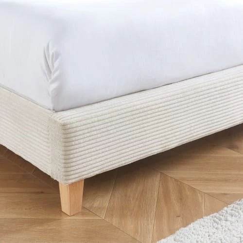 Homifab Lits Lit Adulte 140x190 Avec Tête De Lit En Velours Côtelé Beige Et Sommier 7 Homifab Lits Lit Adulte 140x190 Avec Tête De Lit En Velours Côtelé Beige Et Sommier – Image 5