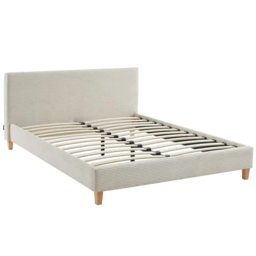 Homifab Lits Lit Adulte 140x190 Avec Tête De Lit En Velours Côtelé Beige Et Sommier 8 Homifab Lits Lit Adulte 140x190 Avec Tête De Lit En Velours Côtelé Beige Et Sommier – Image 6