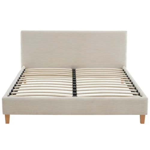 Homifab Lits Lit Adulte 140x190 Avec Tête De Lit En Velours Côtelé Beige Et Sommier 3 Homifab Lits Lit Adulte 140x190 Avec Tête De Lit En Velours Côtelé Beige Et Sommier