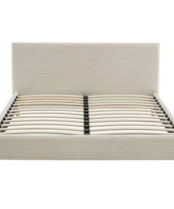 Homifab Lits Lit Adulte 160x200 Avec Tête De Lit Capitonnée En Velours Côtelé Beige