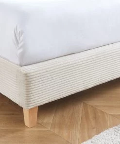 Homifab Lits Lit Adulte 160x200 Avec Tête De Lit Capitonnée En Velours Côtelé Beige -Sommiers Soldes lit adulte 160x200 avec tete de lit capitonnee en velours cotele beige 4